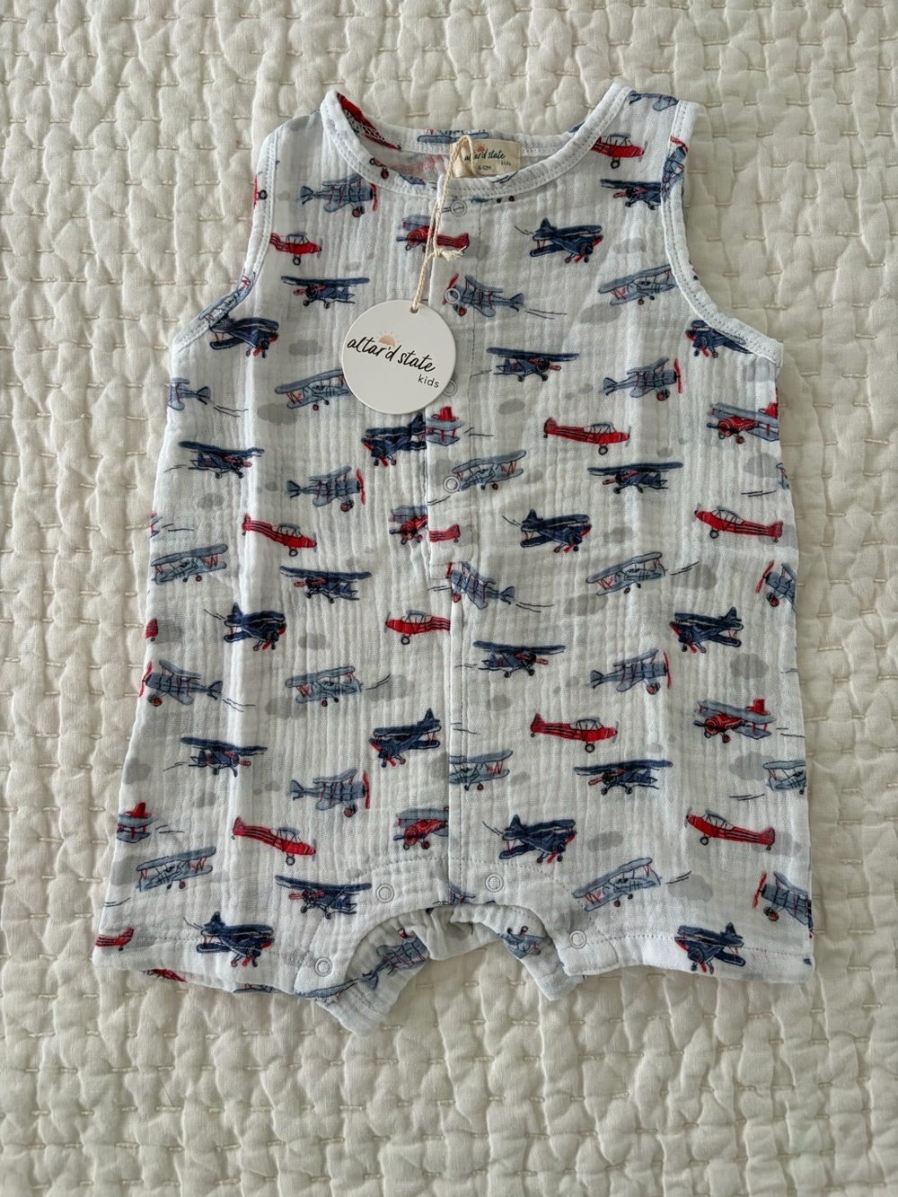 NWT Angel Dear/Altar’d State Kids Organic Cotton Muslin Airplane Tank Romper